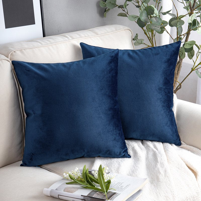 20x20 Inch Navy Velvet Throw Pillow Covers Set of 2 - Soft Silky Cushion Cases