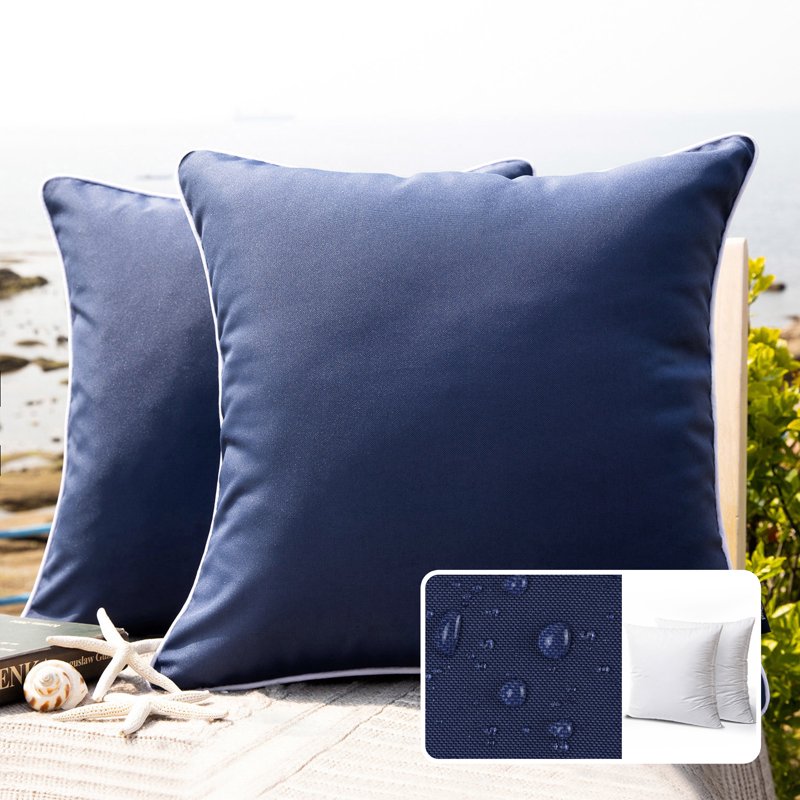 Outdoor Waterproof Square Throw Pillow 18x18 Navy Blue 2 Pack - Patio Decor