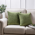 Square Faux Linen Throw Pillow Set - Green, 22x22 Inches, 2 Pack
