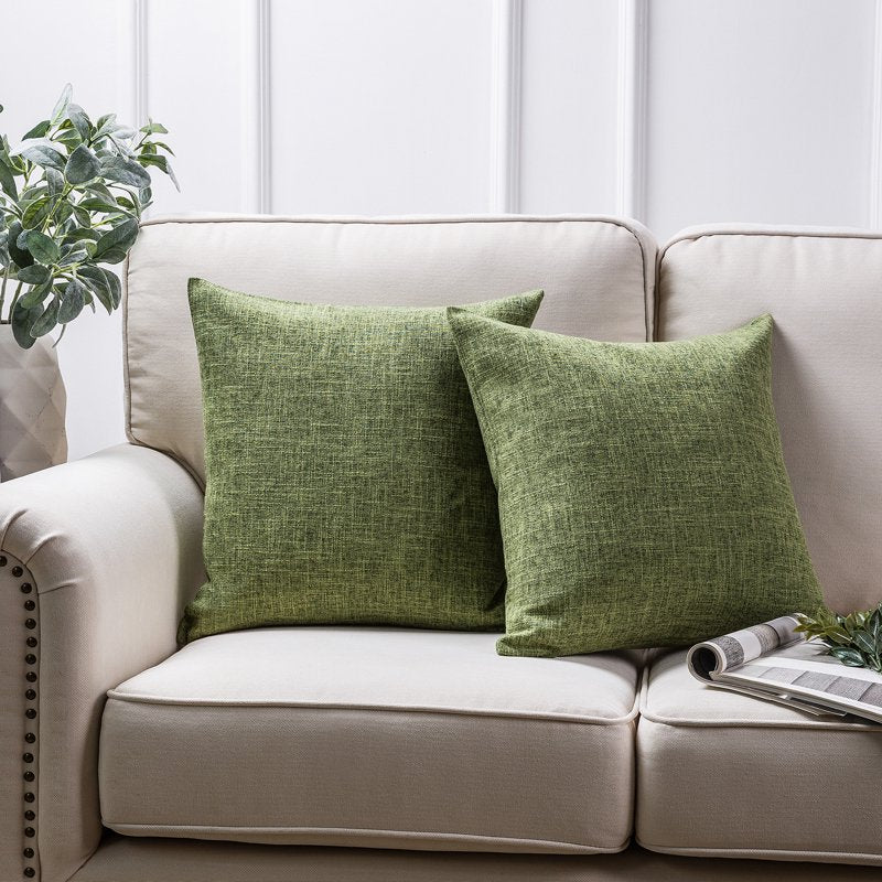Square Faux Linen Throw Pillow Set - Green, 22x22 Inches, 2 Pack