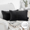 Black 12x20 Inch Velvet Throw Pillow Set with Invisible Zipper - 2 Pack
