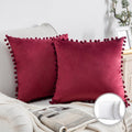 2 Pack Velvet Throw Pillows with Inserts - 18x18 Dark Red Decorative Cushions
