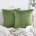 Green Velvet Throw Pillow Set with Insert - 20x20 Inches, 2 Pack