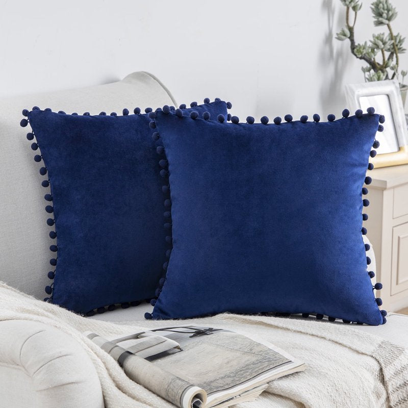 Navy Blue 20x20 Inch Velvet Throw Pillow Set with Inserts - Chic Home Decor