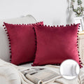 Dark Red 22x22 Inch Velvet Throw Pillow Set with Inserts - 2 Pack