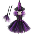 Purple Girls Halloween Witch Costume with Hat and Broom - 4-5T