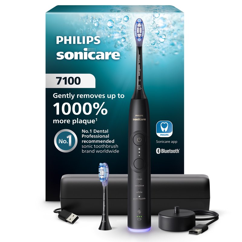7100 Series Rechargeable Electric Toothbrush with Travel Case - Black