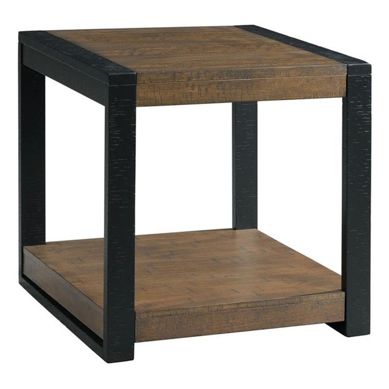 Square End Table with Walnut Finish and Shelf