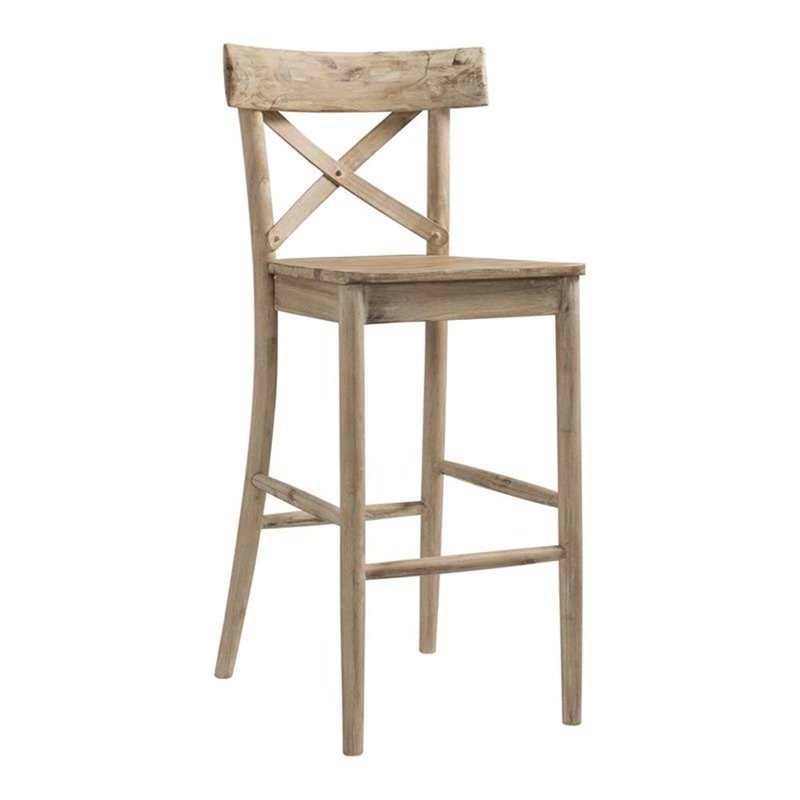 Natural Bar Stool with X-Back Design - Farmhouse Style