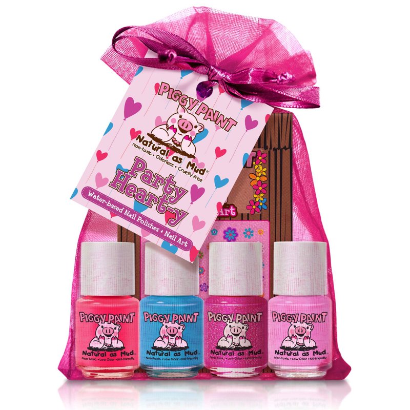Non-Toxic Kids Nail Polish Gift Set - 4 Water-Based Polishes & Nail Art