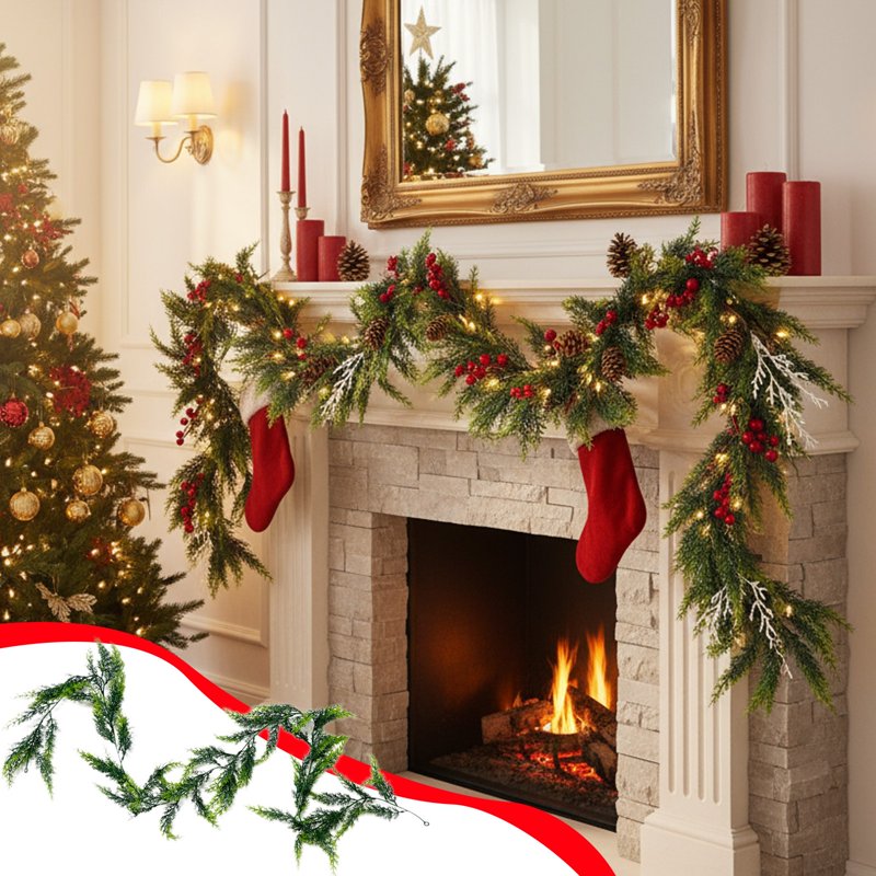 Artificial Pine Branch Garland for Christmas Decoration - 70.9 Inch Greenery Swag - Holiday Indoor Decor - Variation D