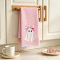 Pink Ghost Halloween Kitchen Hand Towel - Cute Fall Bathroom Decor - Variation K-A