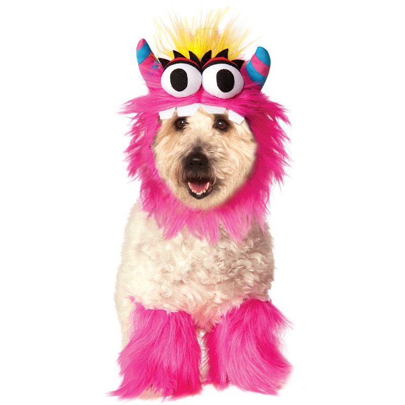 Pink Monster Pet Costume with Hood and Fluffies - Fun Pet Dress-Up