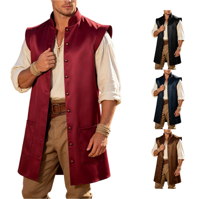 Men's Sleeveless Pirate Jacket Halloween Costume - Red, Size S