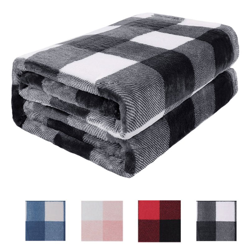 Plaid Soft Plush Fleece Blanket - 60 x 78 Inches, Black & White