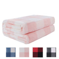 Plaid Soft Plush Fleece Blanket for Sofa Couch Bed - Pink & White 50" x 60"