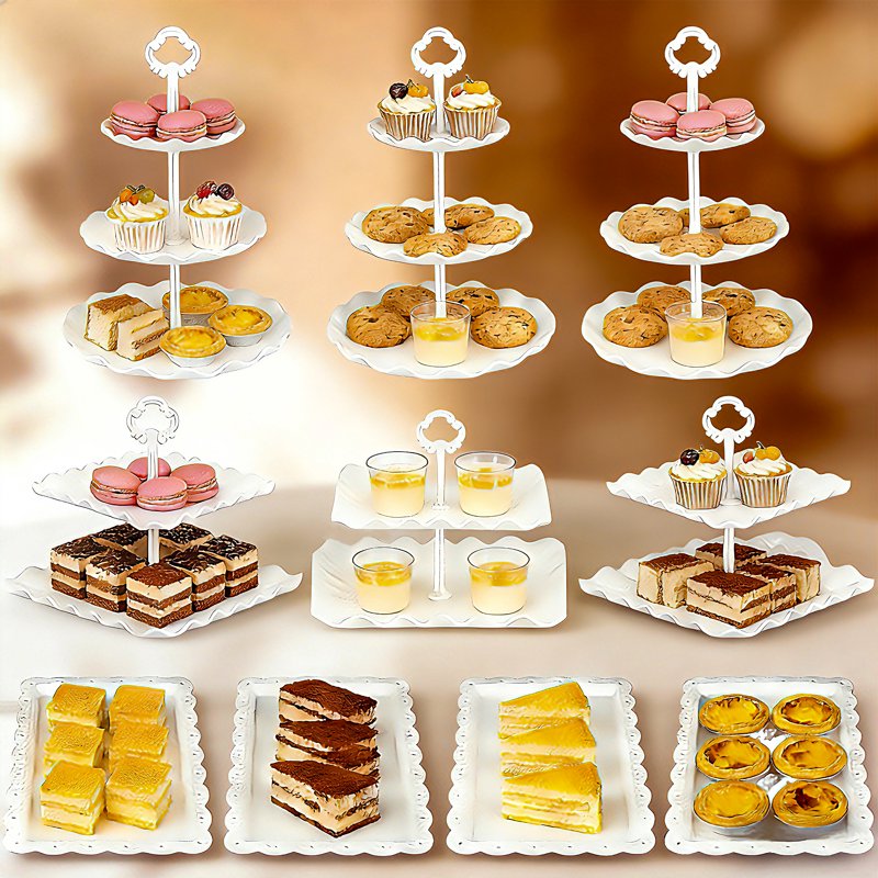 10-Piece Plastic Cake Stand Set - Tiered Dessert Display Trays