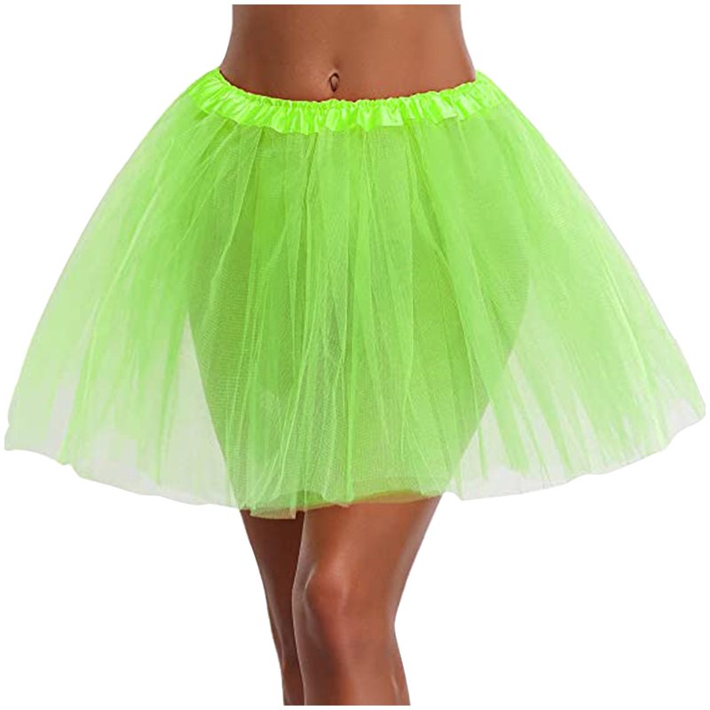 Women Teen Adult Classic Elastic 3-Layer Tulle Tutu Skirt Green Free Size