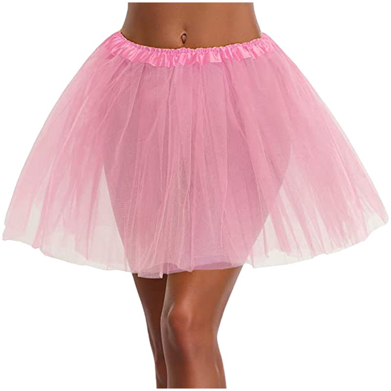 Women Teen Classic Elastic 3-Layer Tulle Tutu Skirt Pink Free Size