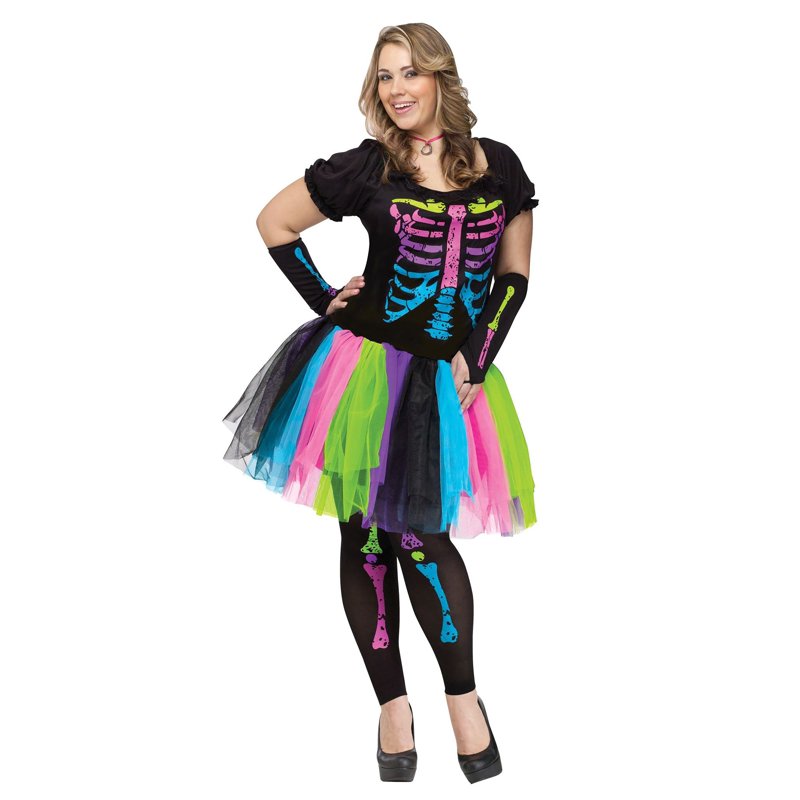 Plus Size Women's Funky Punk Bones Costume Dress Set with Tights & Sleevelets - 2X