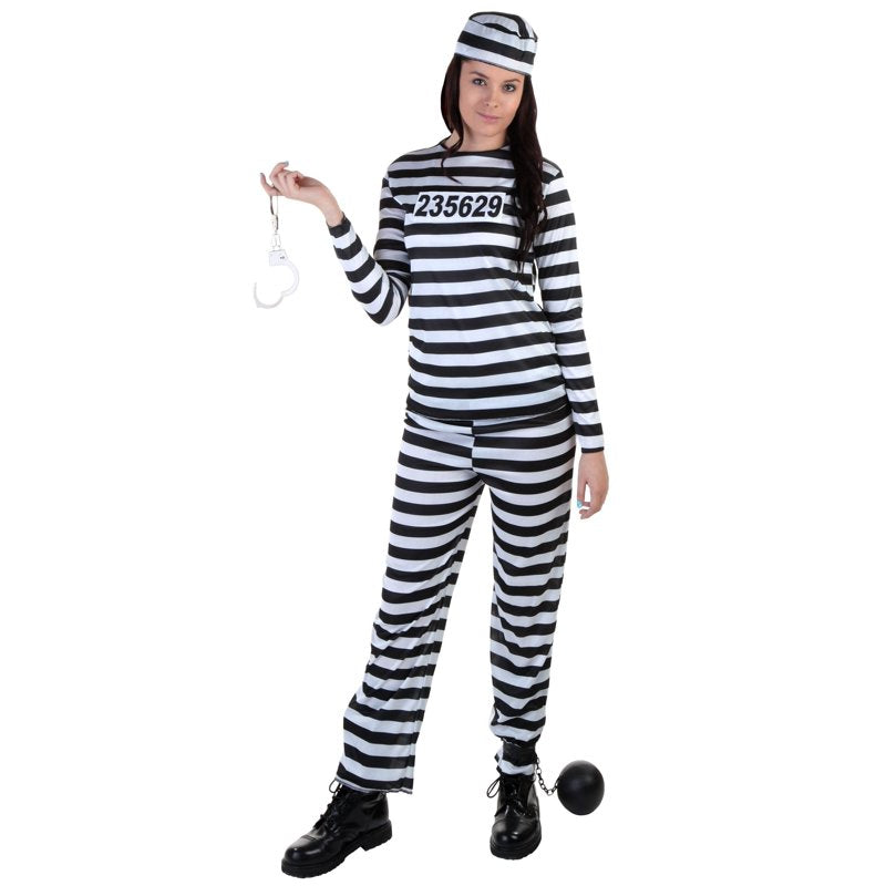 Plus Size Women's Prisoner Costume 8XL Striped Jail Uniform Halloween Outfit