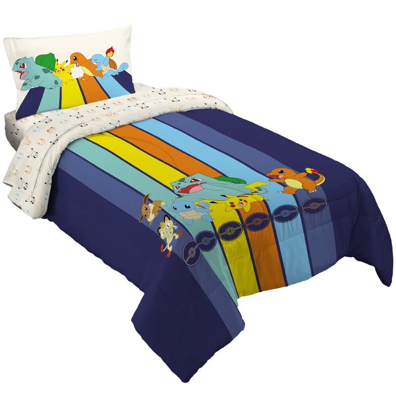 Pokemon Kids Reversible Comforter Set - Full Bedding with Pillowcase & Sheets