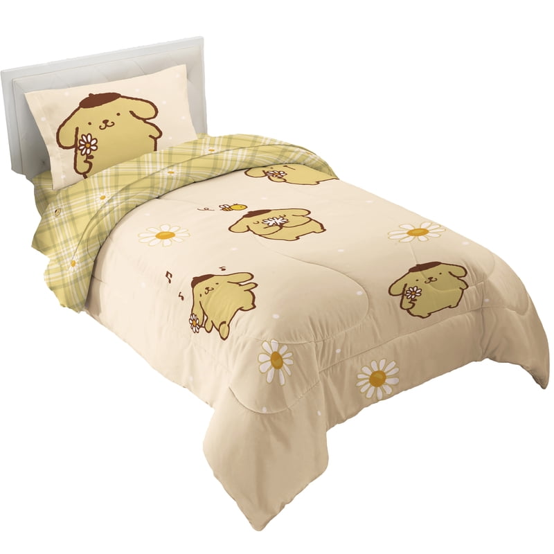 Full-Size Pompompurin Gingham Print Reversible Comforter Set with Pillowcase & Sheets