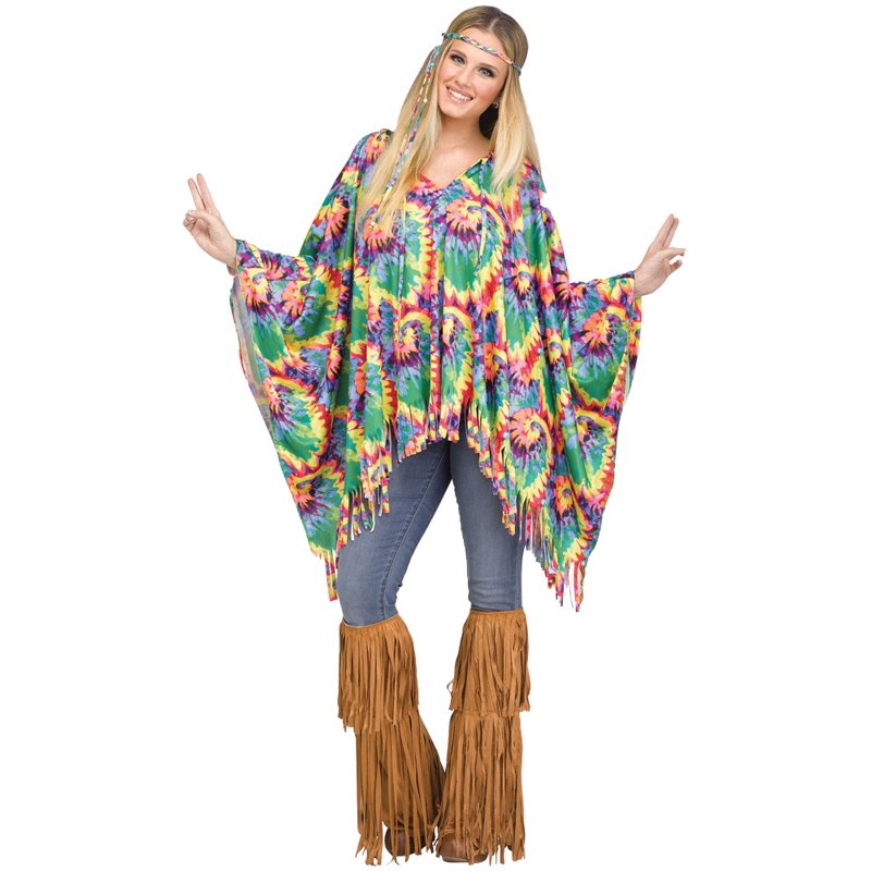 Tie-Dye Hippie Poncho - One Size Festival Boho Outerwear