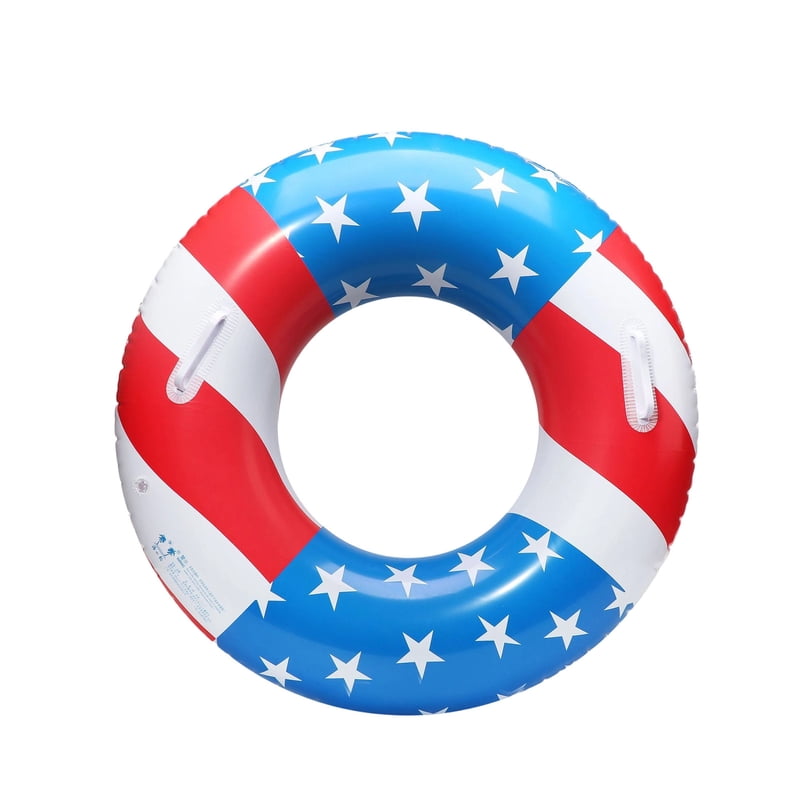 Patriotic USA Flag Pool Float with Handle - 24 Inch Swim Ring for Kids & Adults