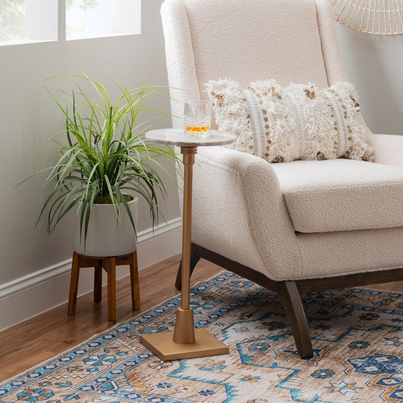 Adjustable Height Accent Drink Table - Gold & Sandy Marble