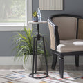 Adjustable Height Round Drink Table - Black/White Marble, 25-30" Tall