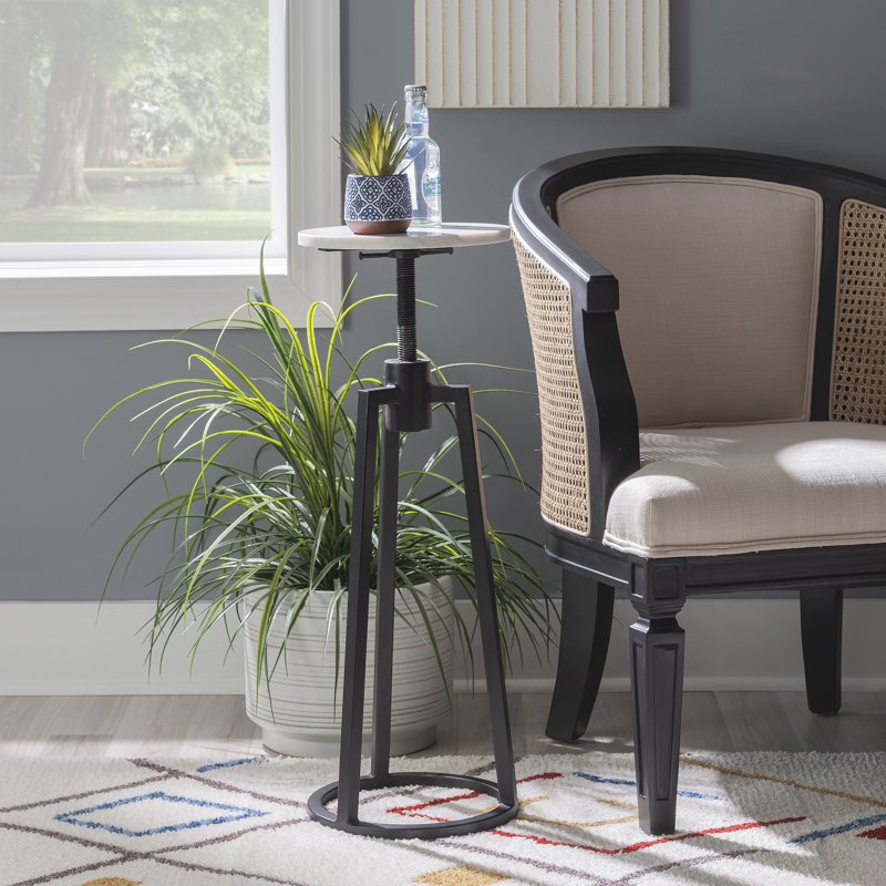 Adjustable Height Round Drink Table - Black/White Marble, 25-30" Tall