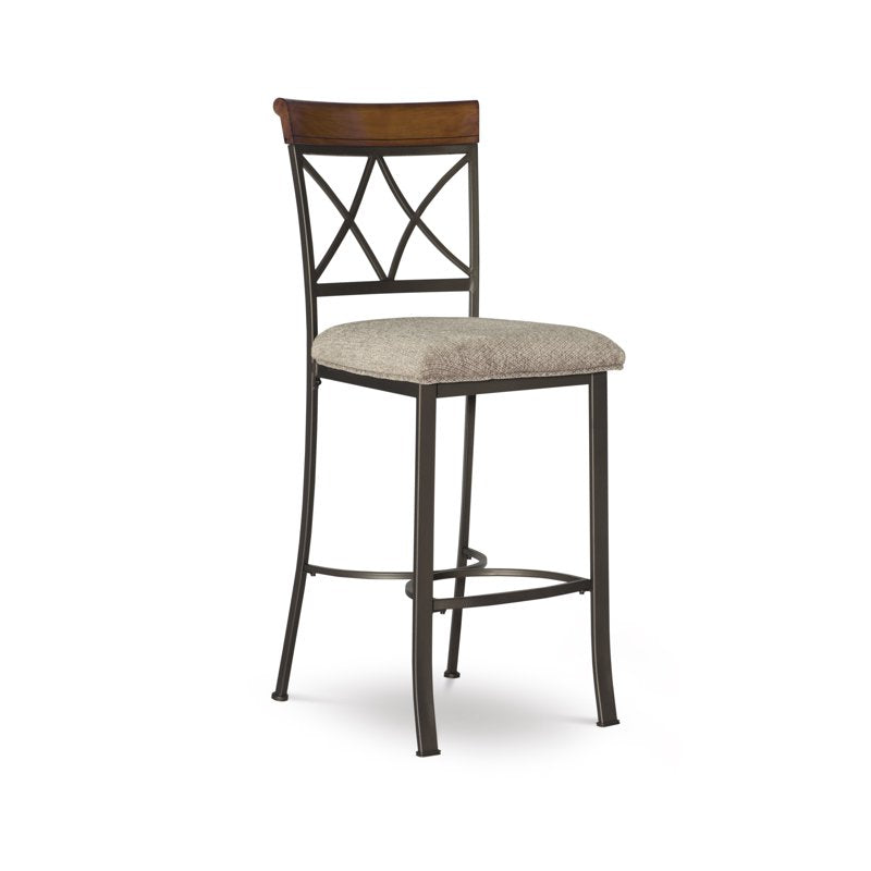 29" Pewter Metal Bar Stool with Diamond Back and Upholstered Seat