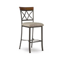 29" Pewter Metal Bar Stool with Diamond Back and Upholstered Seat