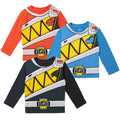 Power Rangers Little Boys 3 Pack Long Sleeve T-Shirts - Red Blue Charcoal 7-8