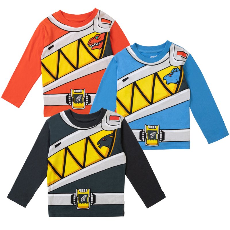 Power Rangers Toddler Boys 3-Pack Long Sleeve T-Shirts Red Blue Charcoal 3T