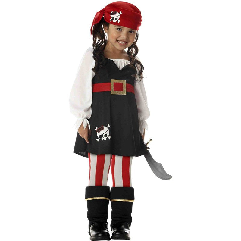 Toddler Pirate Costume Large 4-6 Halloween Dress Up Set with Bandana & Tights