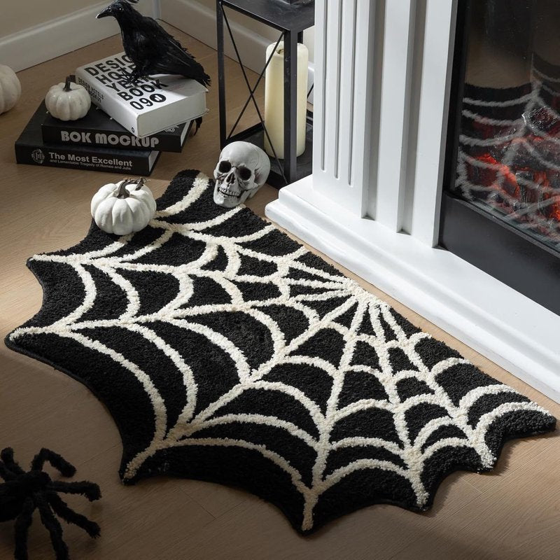 Halloween Spider Web Doormat 40x60cm Non-Slip Entrance Rug with Gothic Pattern