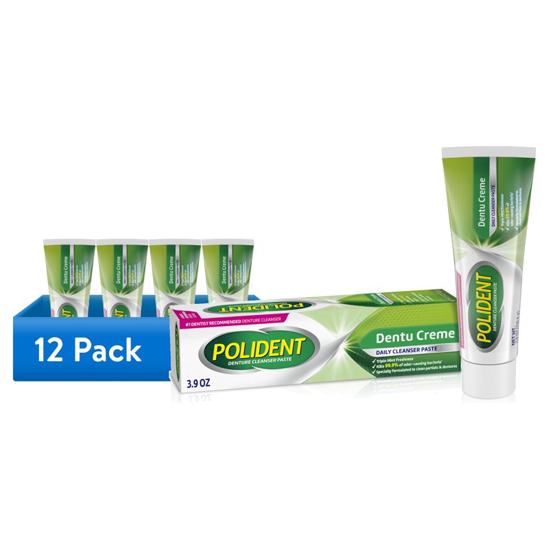 Denture Cleanser Paste, Triple Mint Freshness, 3.9 Oz - 12 Pack