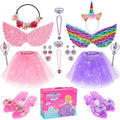 Toddler Girl Princess Dress Up Set with Wings Jewelry Shoes - Birthday Gift for 3-6 Years