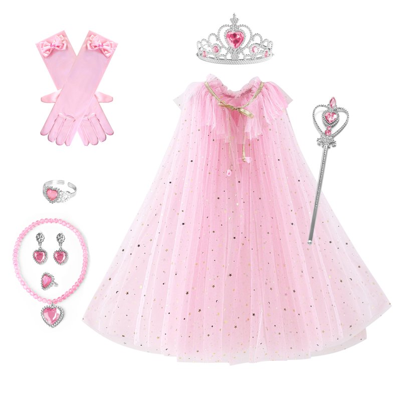 Pink Princess Dress Up Costume Set with Crown & Jewelry - S Size