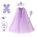 Purple Girls Princess Dress Up Costume Set - 7 Pieces with Crown & Jewelry, Size M