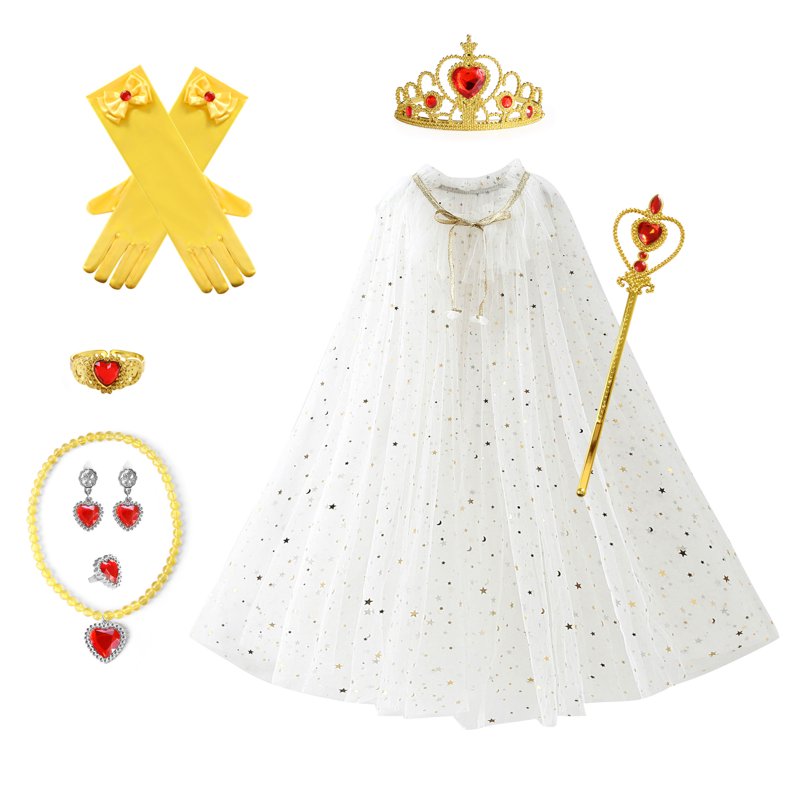 Kids Princess Dress Up Costume Set with Crown & Jewelry - White, M