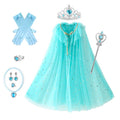 Light Blue Princess Dress Up Set with Cape, Crown & Jewelry for Girls - 7 Pieces, S