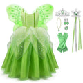 Girls Fairy Costume Dress with Wings & Accessories, 7-8 Years - Green Princess Outfit for Halloween & Party