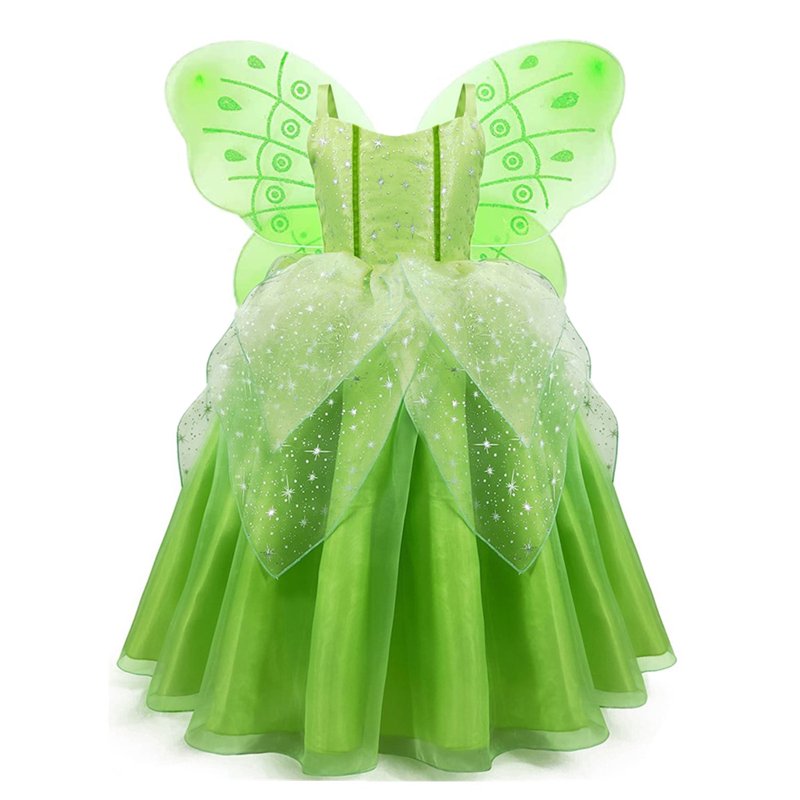 Princess Dress with Wings for Girls 3T-4T Green Fairy Costume Party Fancy Christmas Halloween