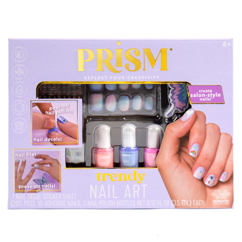 Kids Trendy Nail Art Kit with Peel-Off Polish, Press-Ons & 200+ Decals