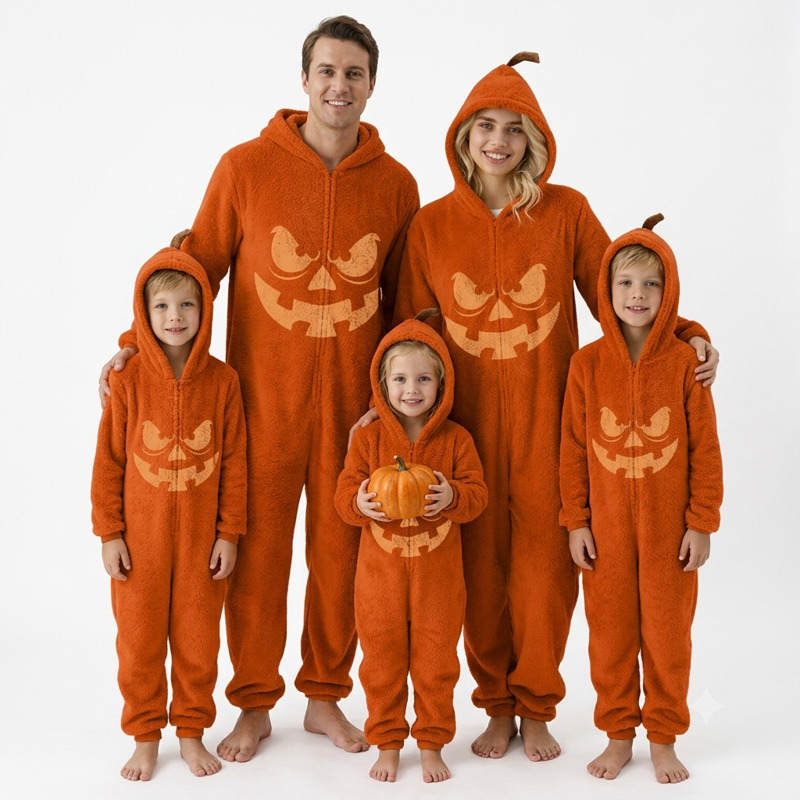 Kids Pumpkin Costume Onesie - Family Matching Hooded Fleece Halloween Pajamas 9-10Y U Variation