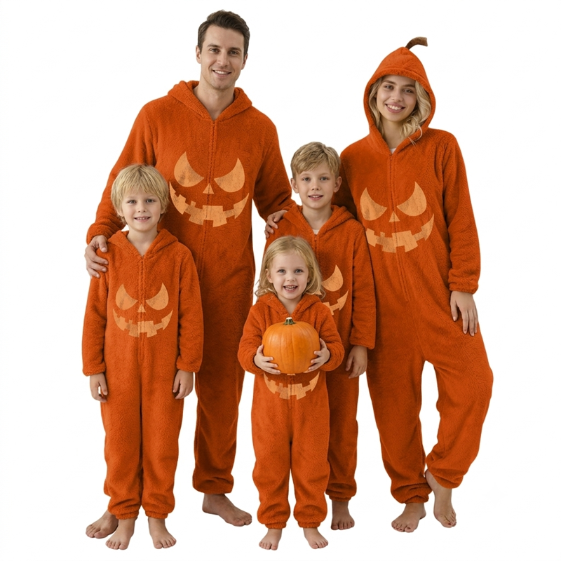 Kids Pumpkin Costume Pajama Set Halloween Fleece Bodysuit R, 7-8Y