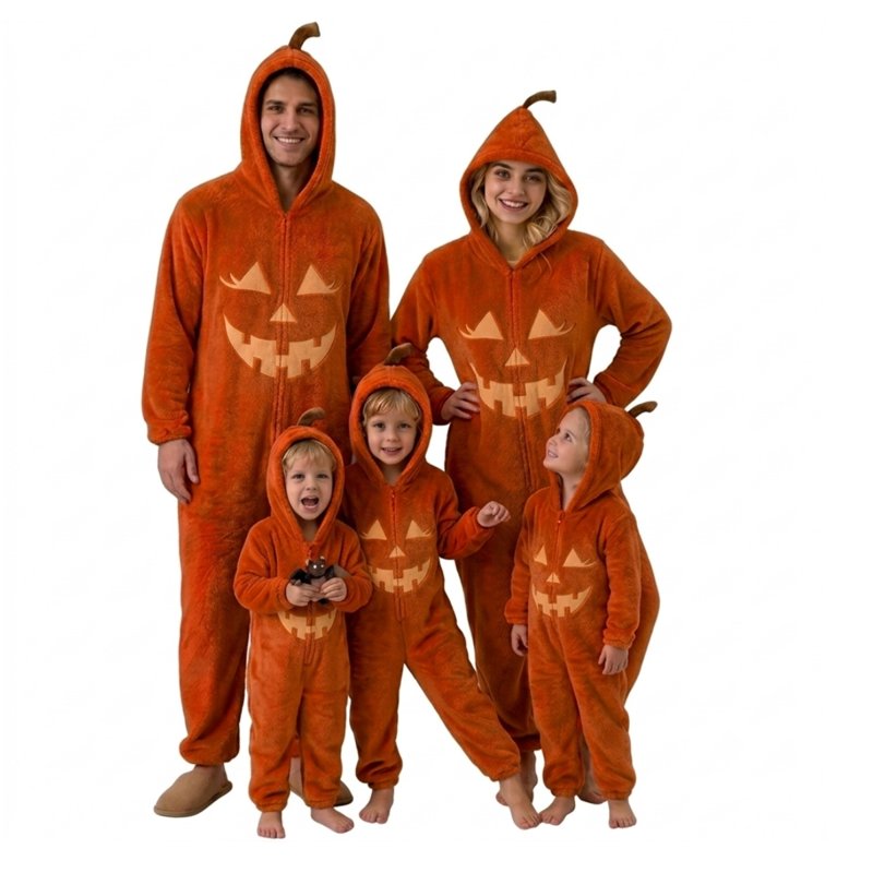 Kids Pumpkin Cosplay Pajamas - Hooded Jack-O-Lantern Onesie for 11-12Y E Variation